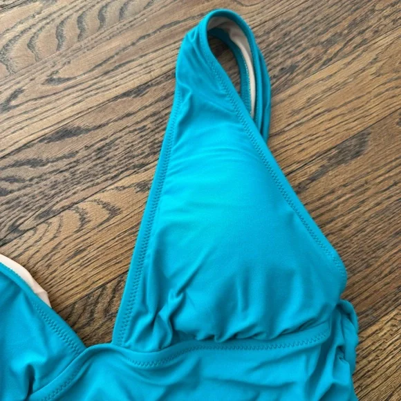 J. Crew Turquoise Ruched One-Piece Swimsuit Size 6 - Picture 4 of 12